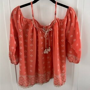Aeropostale Coral Women's Blouse with Boho Pattern